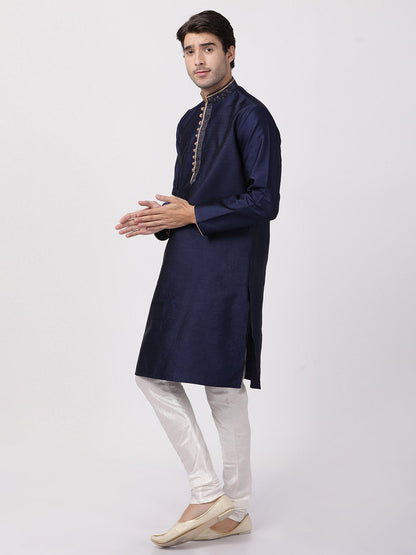 mens dark blue cotton silk blend kurta and pyjama set572