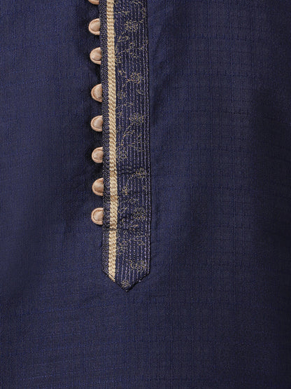 mens dark blue cotton silk blend kurta and pyjama set572