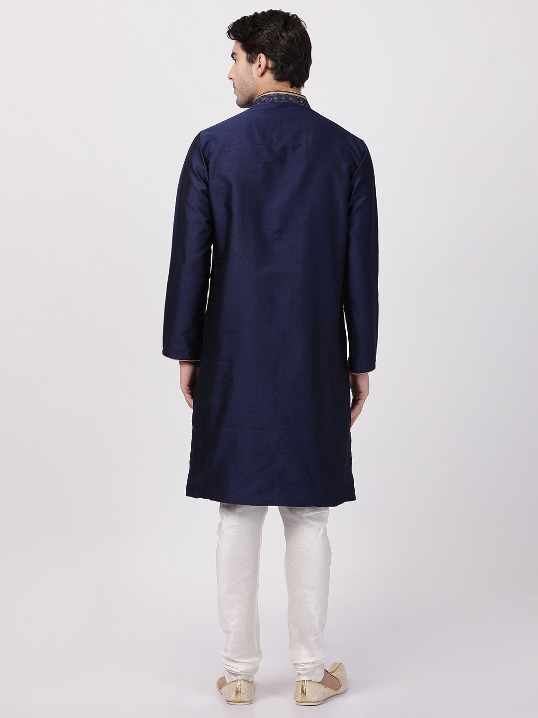 mens dark blue cotton silk blend kurta and pyjama set572