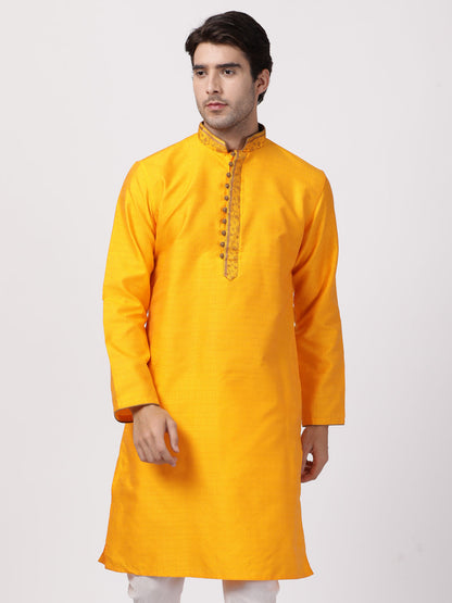 Vastramay Men's Orange Cotton Silk Blend Kurta