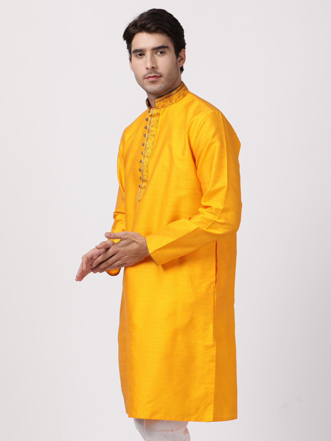 Vastramay Men's Orange Cotton Silk Blend Kurta