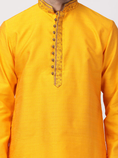 Vastramay Men's Orange Cotton Silk Blend Kurta