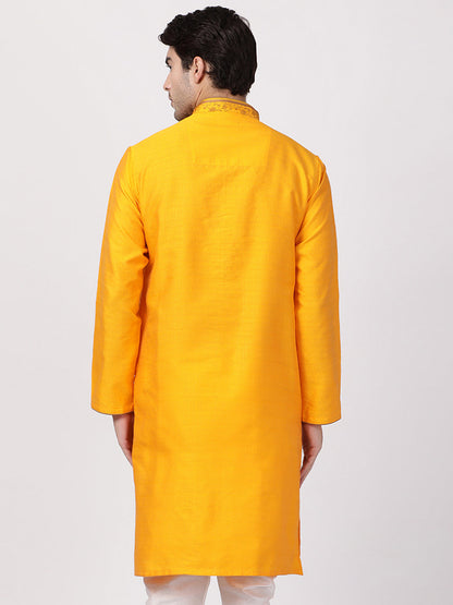 Vastramay Men's Orange Cotton Silk Blend Kurta