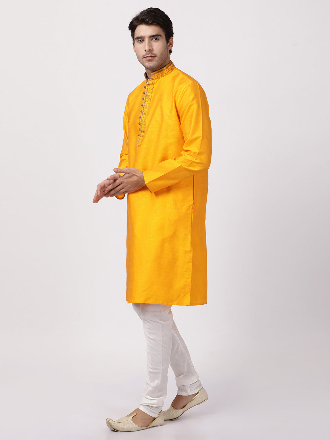 mens orange cotton silk blend kurta and pyjama set573