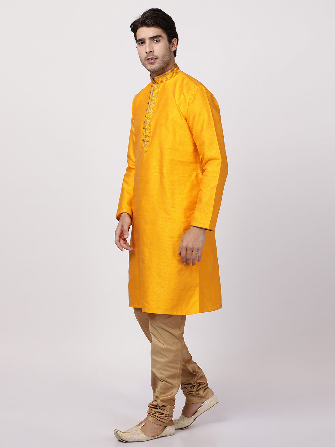 mens orange cotton silk blend kurta and pyjama set564