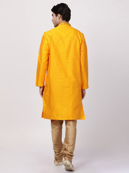 mens orange cotton silk blend kurta and pyjama set564