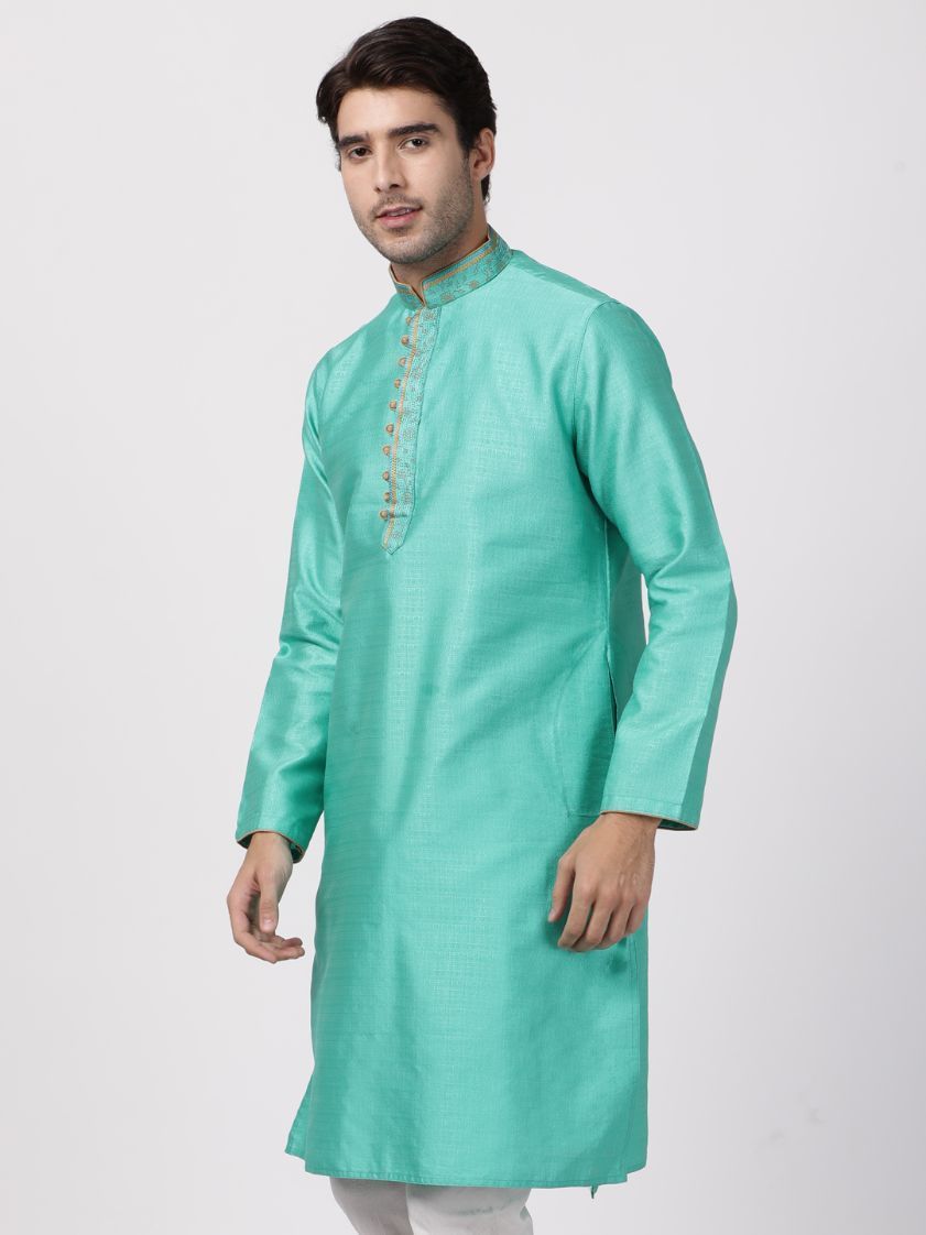 Vastramay Men's Green Cotton Silk Blend Kurta