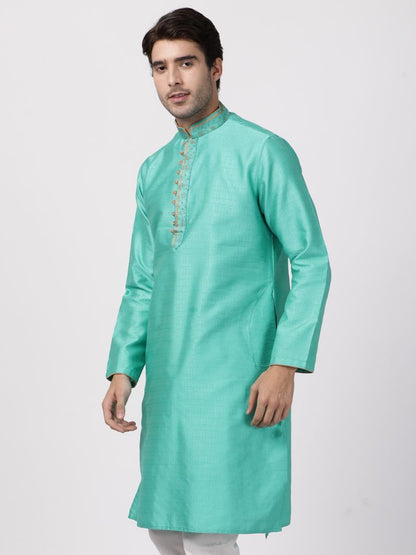 Vastramay Men's Green Cotton Silk Blend Kurta