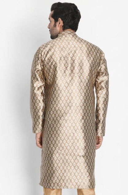 Vastramay Men's Gold Cotton Silk Blend Kurta