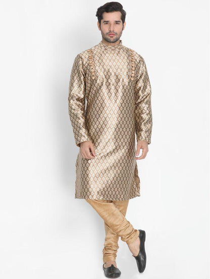 Vastramay Men's Gold Cotton Silk Blend Kurta