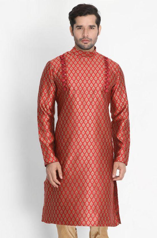 Vastramay Men's Maroon Silk Blend Kurta