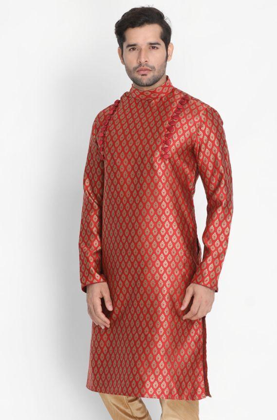 Vastramay Men's Maroon Silk Blend Kurta