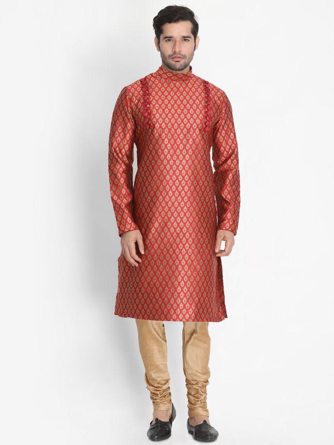 Vastramay Men's Maroon Silk Blend Kurta