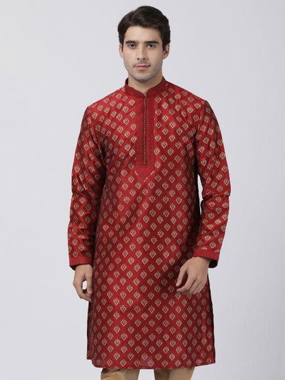 Vastramay Men's Maroon Silk Blend Kurta