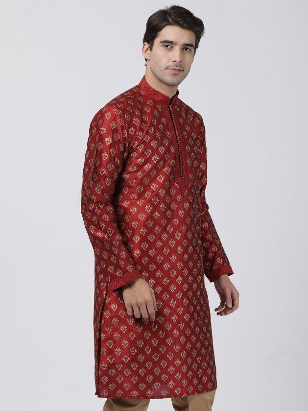 Vastramay Men's Maroon Silk Blend Kurta