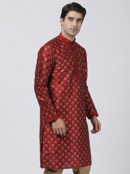 Vastramay Men's Maroon Silk Blend Kurta