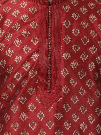 Vastramay Men's Maroon Silk Blend Kurta