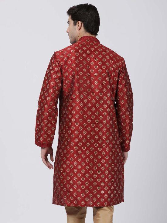 Vastramay Men's Maroon Silk Blend Kurta