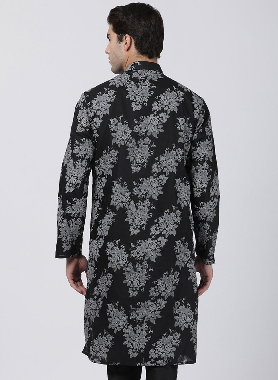 Vastramay Men's Black Printed Cotton Blend Kurta