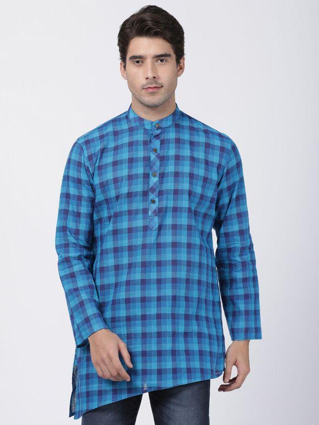 Vastramay Men's Blue Pure Cotton Kurta