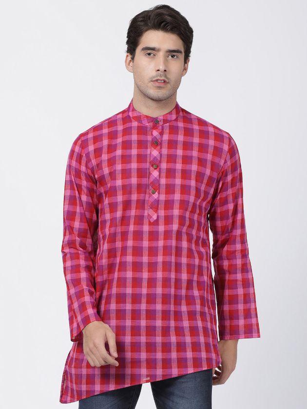 Vastramay Men's Pink Pure Cotton Kurta