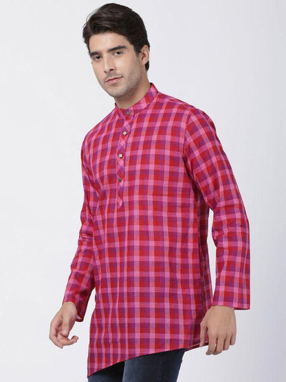 Vastramay Men's Pink Pure Cotton Kurta