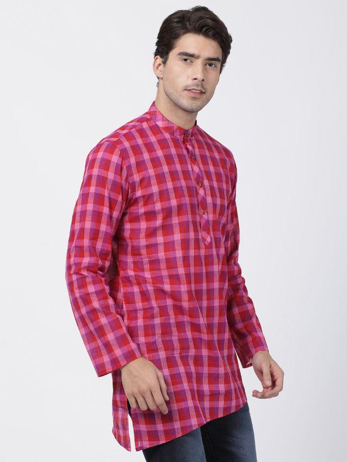 Vastramay Men's Pink Pure Cotton Kurta