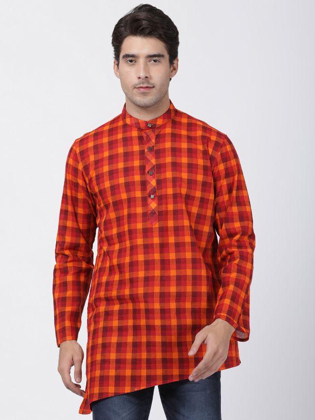 Vastramay Men's Red Pure Cotton Kurta