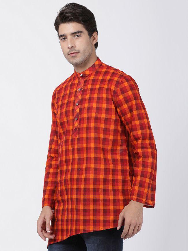 Vastramay Men's Red Pure Cotton Kurta