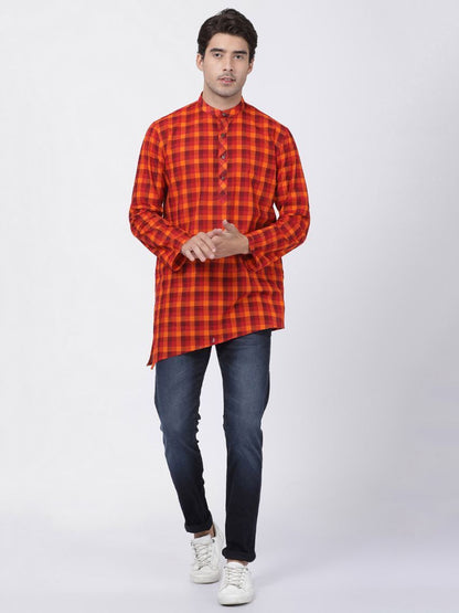 Vastramay Men's Red Pure Cotton Kurta