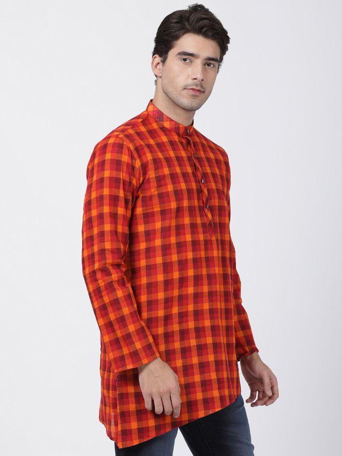 Vastramay Men's Red Pure Cotton Kurta