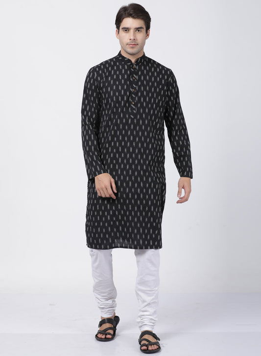 Vastramay Men's Black Pure Cotton Kurta and Churidar Set