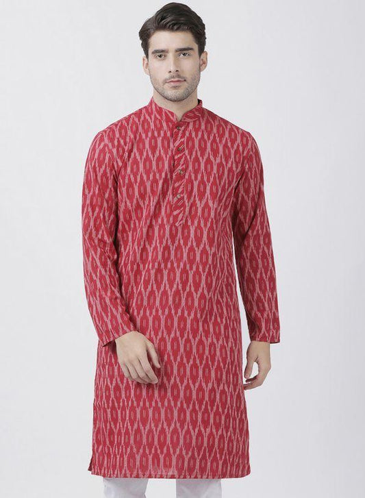 Vastramay Men's Maroon Pure Cotton Kurta