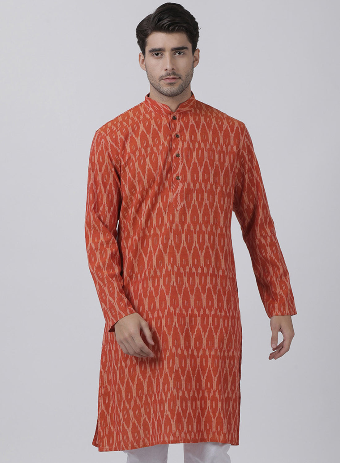 Vastramay Men's Orange Pure Cotton Kurta