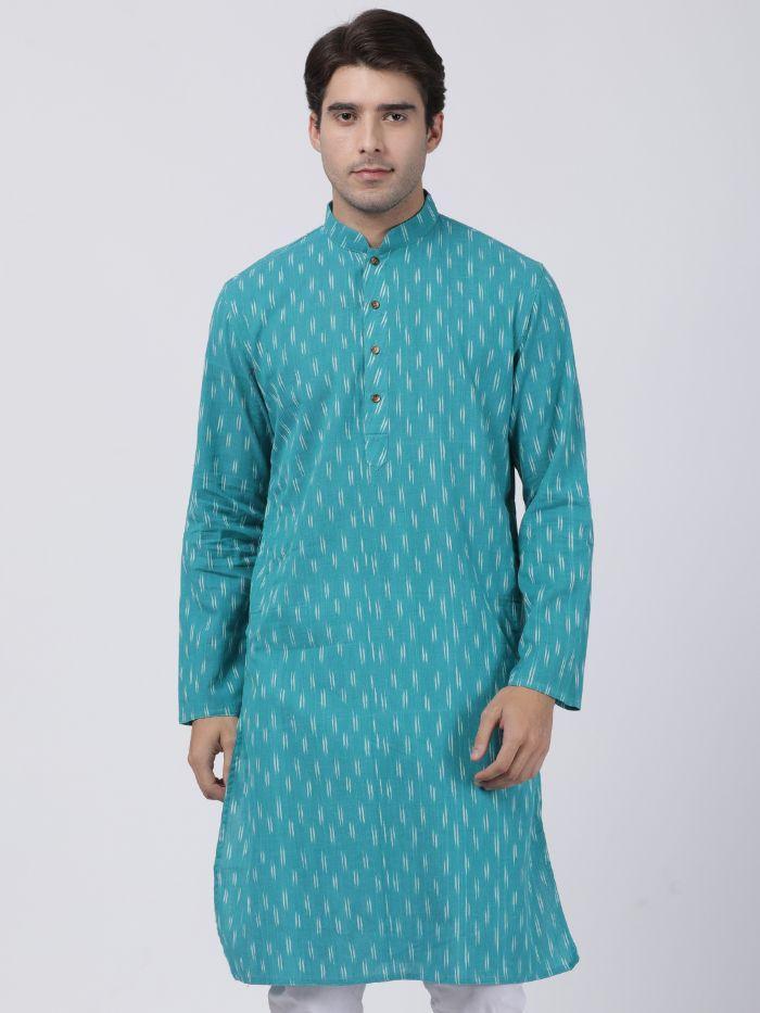 Vastramay Men's Aqua Blue Pure Cotton Kurta