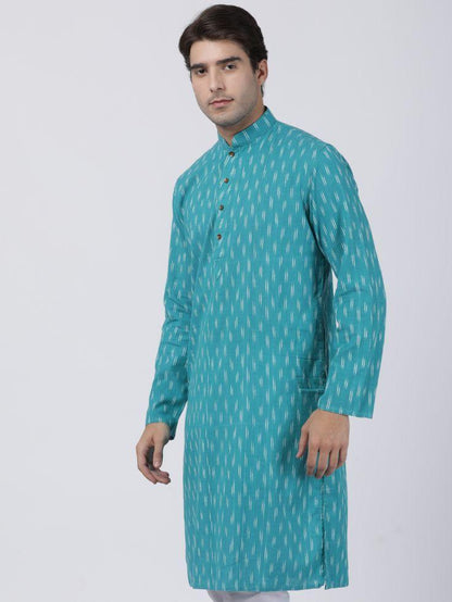 Vastramay Men's Aqua Blue Pure Cotton Kurta