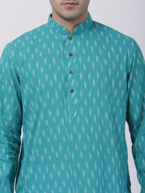 Vastramay Men's Aqua Blue Pure Cotton Kurta