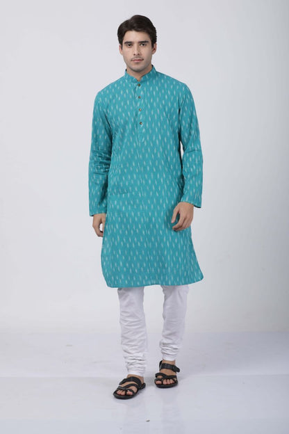 Vastramay Men's Aqua Blue Pure Cotton Kurta