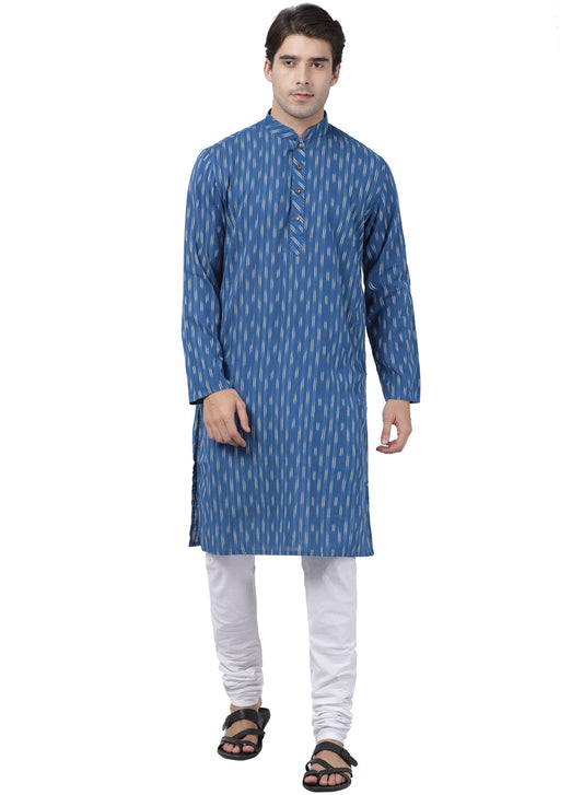 Vastramay Men's Blue Pure Cotton Kurta and Churidar Set