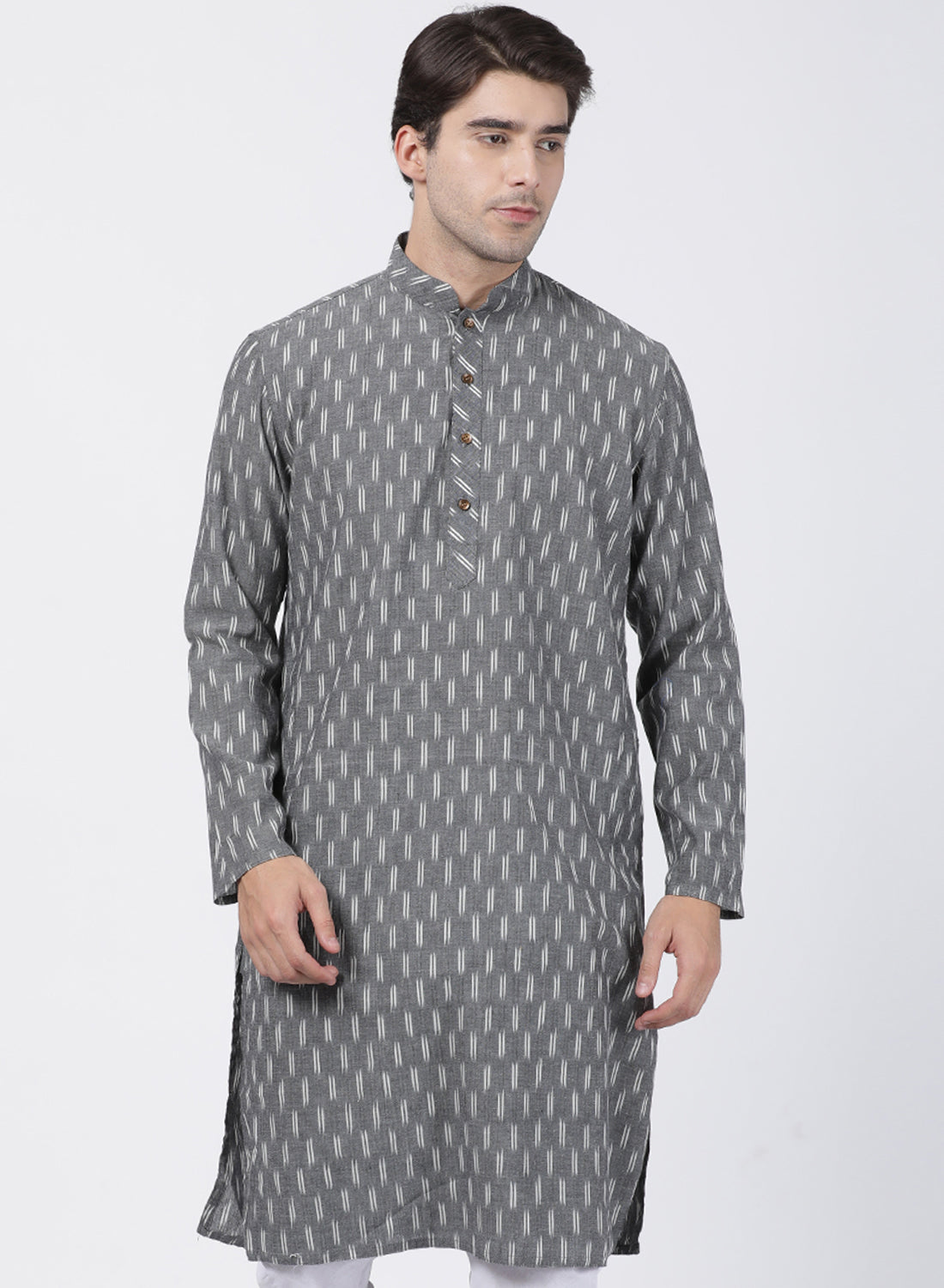 Vastramay Men's Grey Pure Cotton Kurta