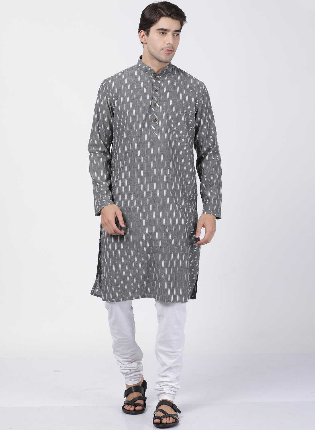 Vastramay Men's Grey Pure Cotton Kurta