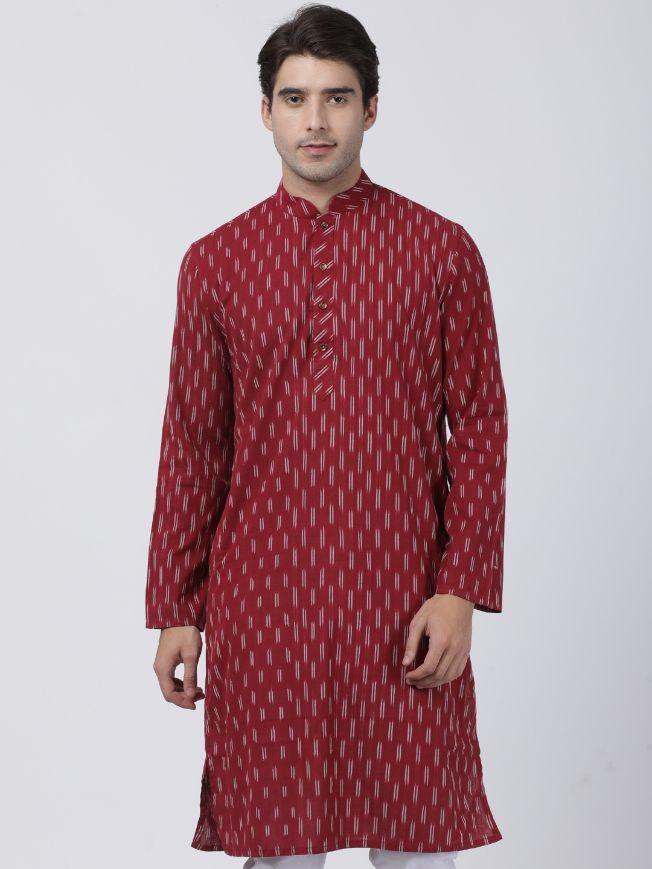 VASTRAMAYMen's Maroon Pure Cotton Kurta