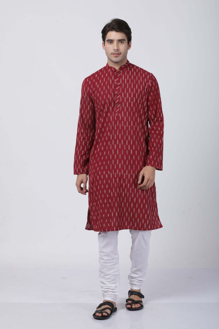 mens maroon pure cotton kurta515