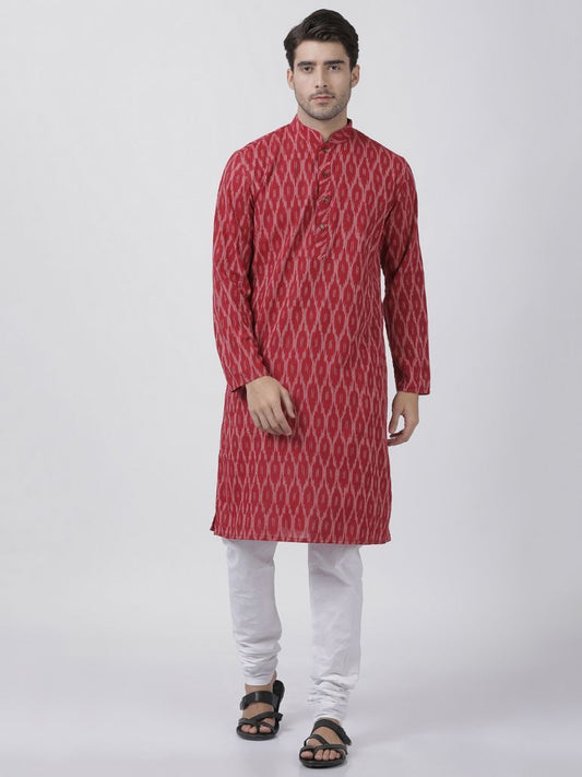 Vastramay Men's Maroon Pure Cotton Kurta and Churidar Set