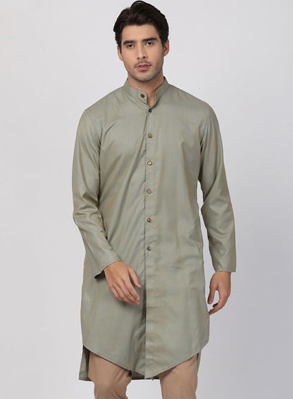 Vastramay Men's Light Green Cotton Kurta