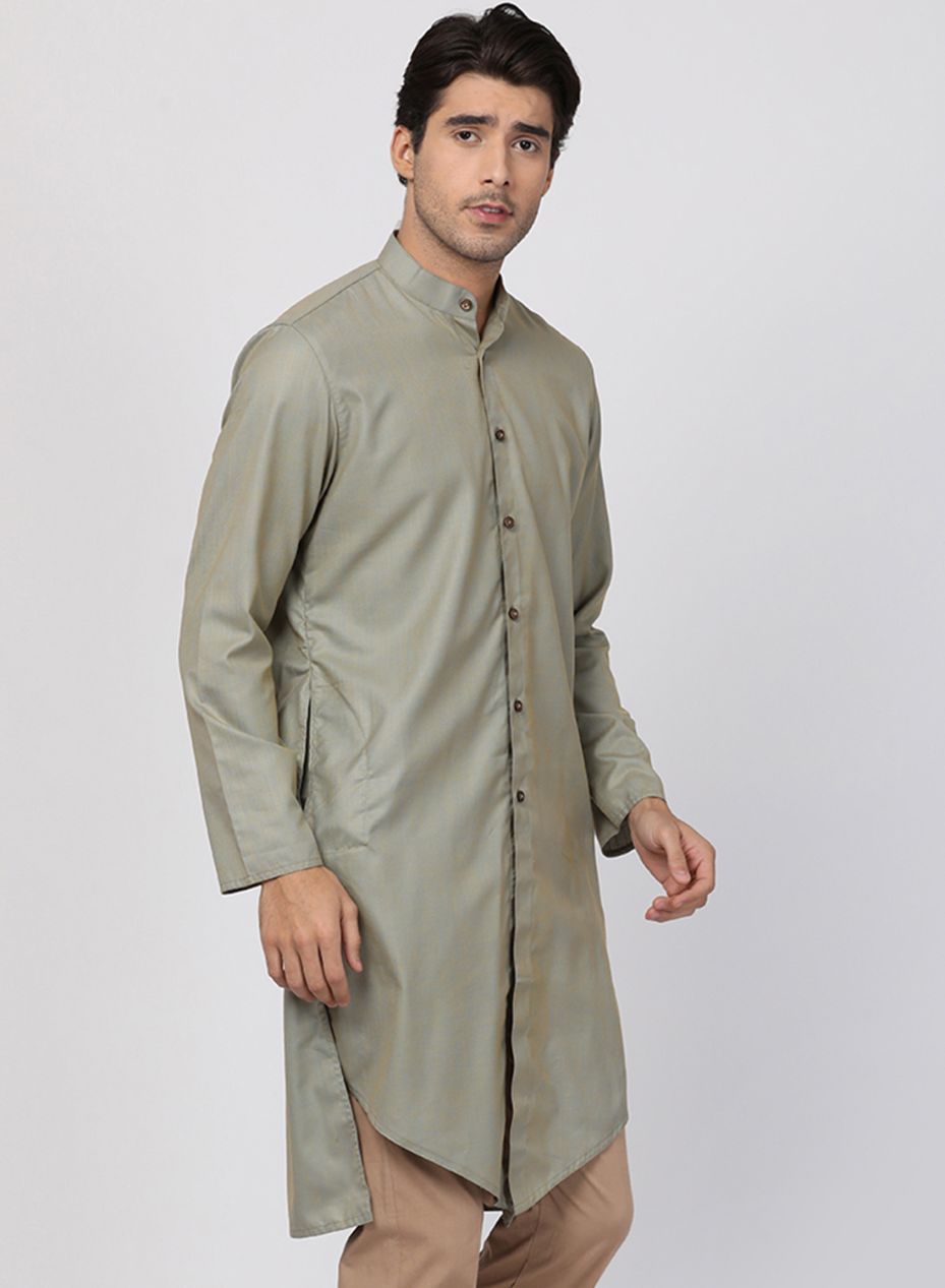 Vastramay Men's Light Green Cotton Kurta