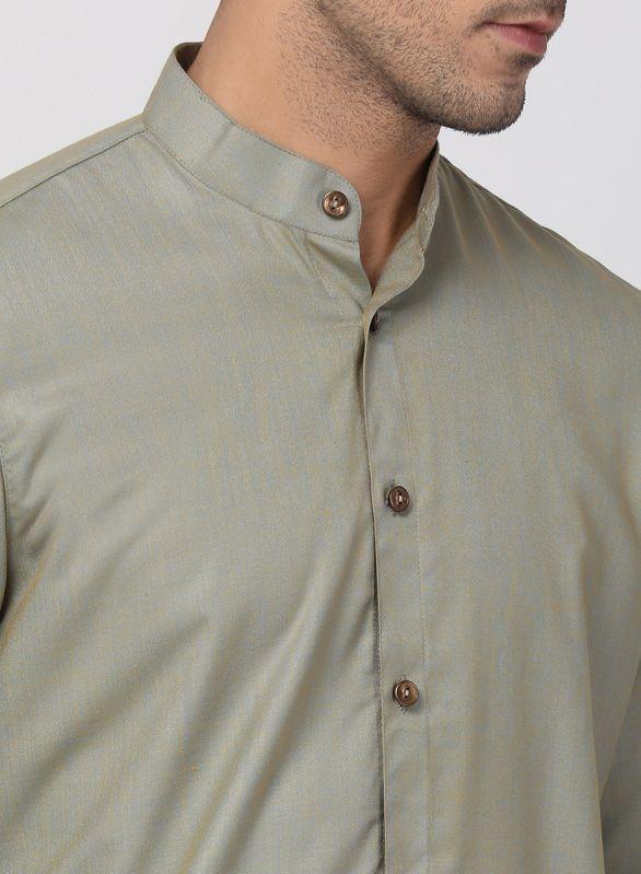 Vastramay Men's Light Green Cotton Kurta