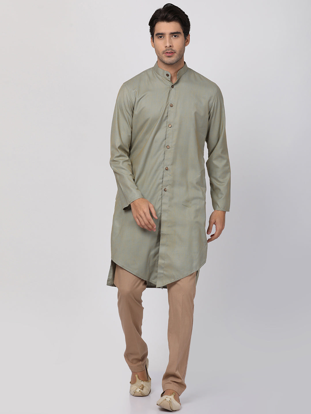 Vastramay Men's Light Green Cotton Kurta