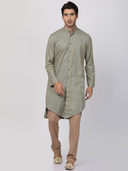 Vastramay Men's Light Green Cotton Kurta