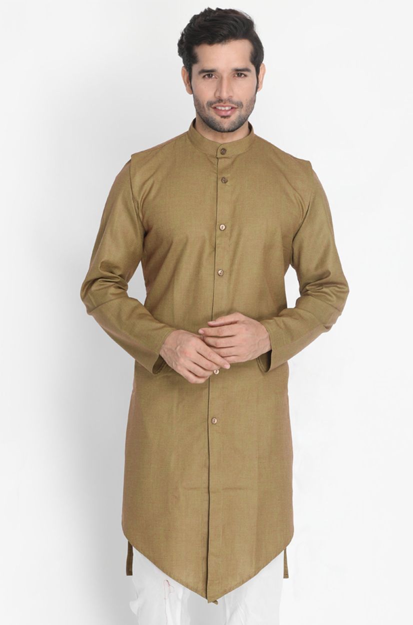 Vastramay Men's Brown Cotton Kurta